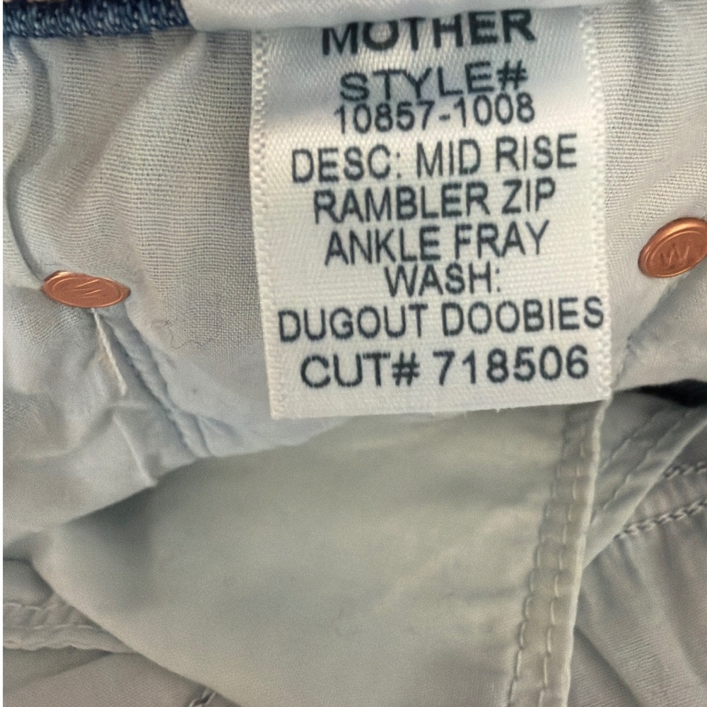 Mother The Mid Rise Rambler Zip Ankle Fray Jeans Sz 27 Straight Dugout Doobies - Picture 8 of 10